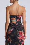 Strapless Floral Black Mermaid Wedding Guest Dress