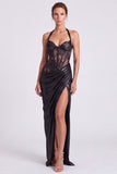 Black Corset Halter Sheath Lace Formal Dress