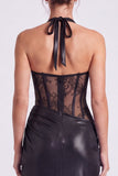 Black Corset Halter Sheath Lace Formal Dress