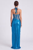 Black Corset Halter Sheath Lace Formal Dress