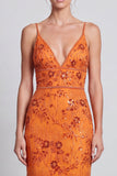 Floral Sheath Orange V-Neck Sequins Wedding Guest Dress