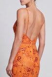 Floral Sheath Orange V-Neck Sequins Wedding Guest Dress