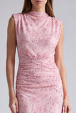 Sheath Pink High Neck Floral Wedding Guest Dress
