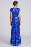 Sequins Short Sleeve Sheath Royal Blue Formal Dress