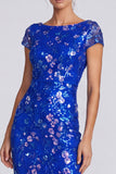 Sequins Short Sleeve Sheath Royal Blue Formal Dress