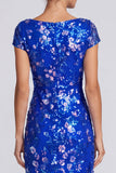 Sequins Short Sleeve Sheath Royal Blue Formal Dress