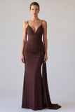 Brown Spaghetti Straps Mermaid Maxi Dress