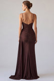 Brown Spaghetti Straps Mermaid Maxi Dress