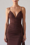 Brown Spaghetti Straps Mermaid Maxi Dress