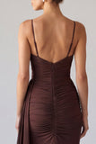 Brown Spaghetti Straps Mermaid Maxi Dress