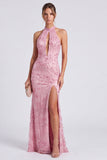 Mermaid Halter Sequins Blue Wedding Guest Dress