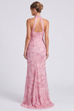 Mermaid Halter Sequins Blue Wedding Guest Dress