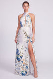 Halter A Line Blue Floral Wedding Guest Dress