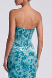 Pink Strapless Corset Floral Sheath Wedding Guest Dress