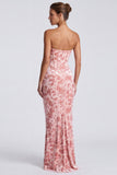 Pink Strapless Corset Floral Sheath Wedding Guest Dress