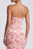 Pink Strapless Corset Floral Sheath Wedding Guest Dress