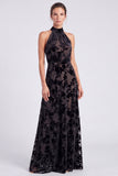 Halter Olive Floral A Line Wedding Guest Dress