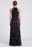 Halter Olive Floral A Line Wedding Guest Dress