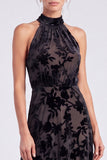 Halter Olive Floral A Line Wedding Guest Dress