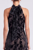 Halter Olive Floral A Line Wedding Guest Dress