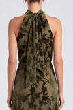 Halter Olive Floral A Line Wedding Guest Dress