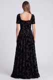 Square Neck Black Floral A Line Formal Dress