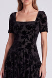 Square Neck Black Floral A Line Formal Dress