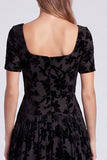 Square Neck Black Floral A Line Formal Dress
