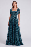 Square Neck Black Floral A Line Formal Dress
