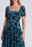 Square Neck Black Floral A Line Formal Dress