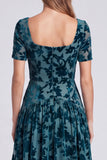 Square Neck Black Floral A Line Formal Dress