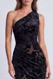 One Shoulder Mermaid Black Floral Formal Dress