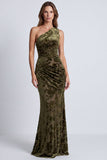 One Shoulder Mermaid Black Floral Formal Dress