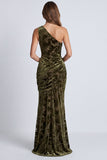 One Shoulder Mermaid Black Floral Formal Dress