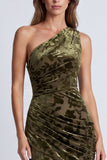 One Shoulder Mermaid Black Floral Formal Dress