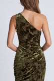 One Shoulder Mermaid Black Floral Formal Dress