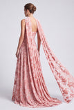 Strapless Pink Floral A Line Wedding Guest Dress