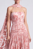 Strapless Pink Floral A Line Wedding Guest Dress