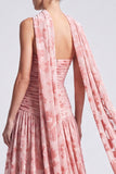 Strapless Pink Floral A Line Wedding Guest Dress