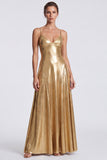 Gold Metallic A Line Spaghetti Straps Formal Dress