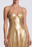 Gold Metallic A Line Spaghetti Straps Formal Dress