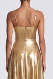 Gold Metallic A Line Spaghetti Straps Formal Dress