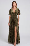 V-Neck Olive Floral A Line Mother of the Bride Dress