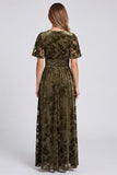 V-Neck Olive Floral A Line Mother of the Bride Dress