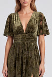 V-Neck Olive Floral A Line Mother of the Bride Dress