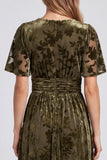 V-Neck Olive Floral A Line Mother of the Bride Dress