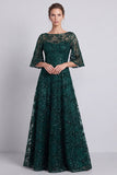 Dark Green A Line Sequins Half Sleeve Mother of the Bride Dress