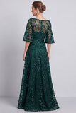 Dark Green A Line Sequins Half Sleeve Mother of the Bride Dress