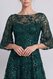 Dark Green A Line Sequins Half Sleeve Mother of the Bride Dress