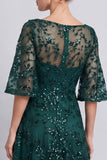 Dark Green A Line Sequins Half Sleeve Mother of the Bride Dress